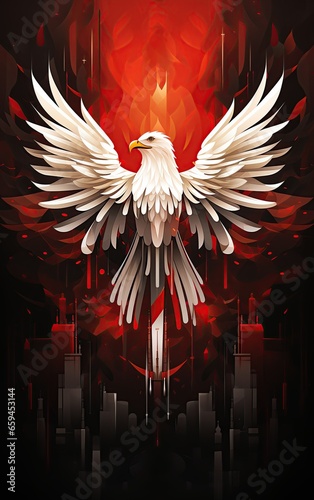Poland National Crest , White Eagle on Red background photo