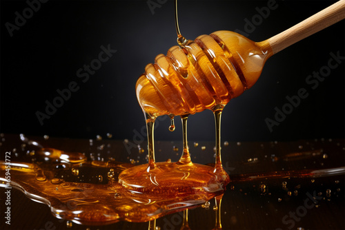 honey dripping from a wooden spoon © Julaini