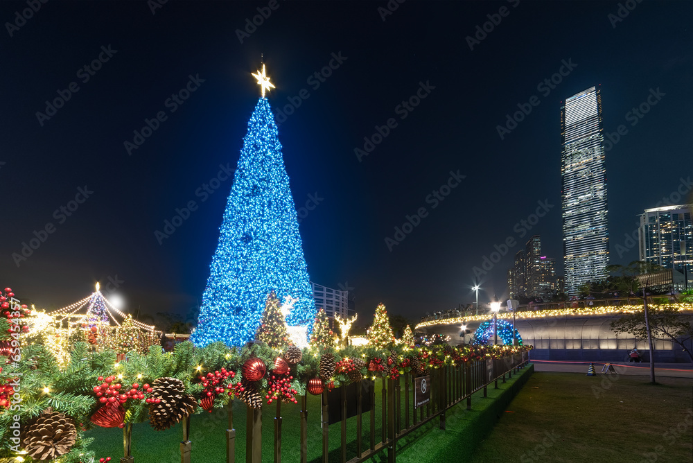 Christmas tree in West Kowloon cultural district in Hong Kong city