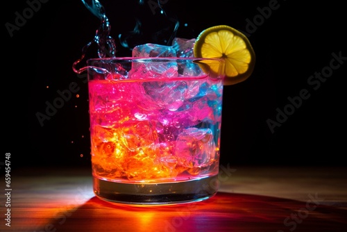Colorful, glowing cocktail. Generative AI