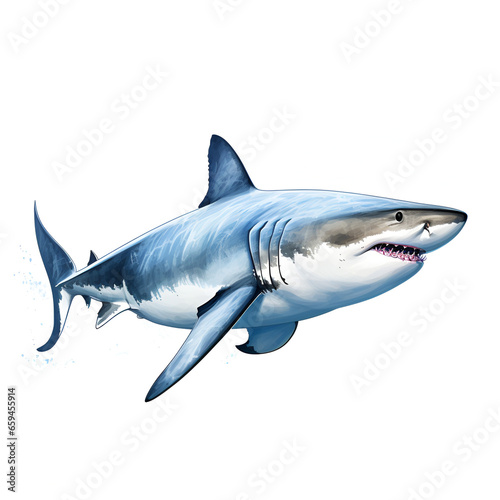 great white shark on isolated white background 