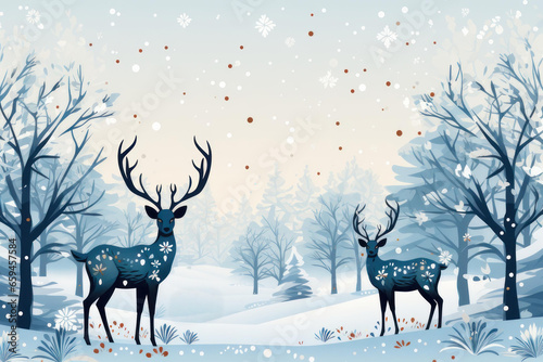 Festive Christmas Postcard with Snowflakes & Reindeer Pattern on White - Holiday Greeting Card © Stefan