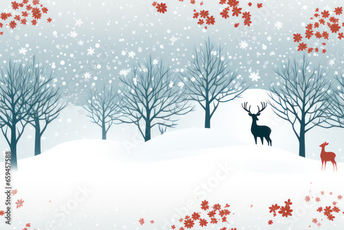 Festive Christmas Postcard with Snowflakes & Reindeer Pattern on White - Holiday Greeting Card © Stefan