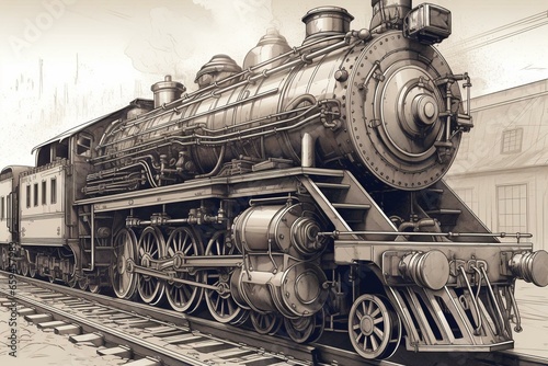 Illustration of a powerful locomotive engine at work. Generative AI