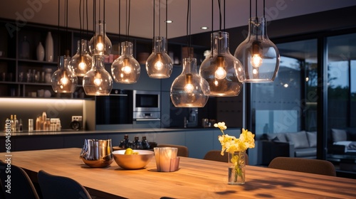 Pendant Lighting with Downlights Enhancing the Modern Home Decoration Style.