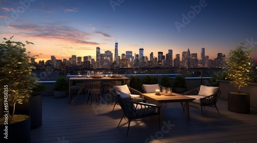 Rise above the ordinary with a rooftop terrace featuring outdoor seating and breathtaking skyline views.