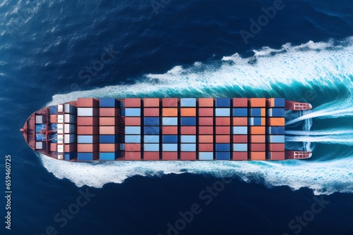 International Container Cargo ship in the ocean. Global business logistics, freight shipping, international trade, import, export. Container ship or cargo shipping business logistic import and export.