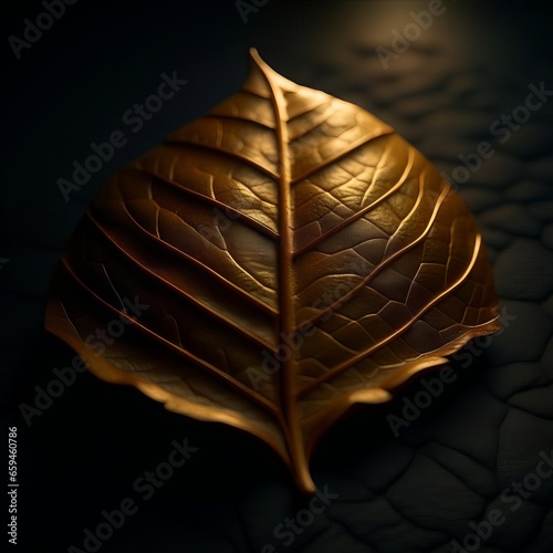 Autumn leaf made of gold close-up.