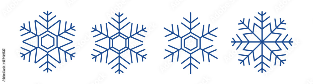 Snowflake set vector illustration. Ice flake icon collection to use in christmas, xmas, winter holiday projects. 