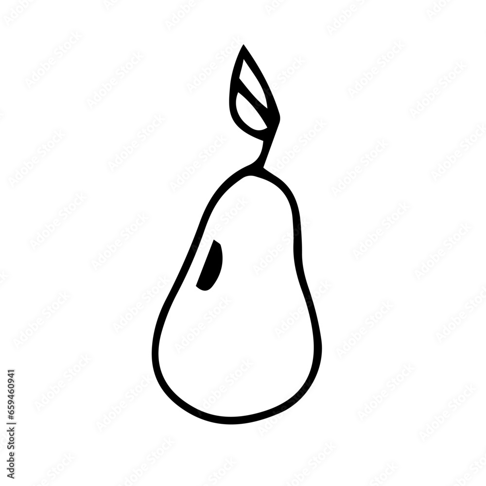 Pear. Vector contour, black and white hand-drawn doodles. Logo, template, clipart, sketch, icon. Pear. Vector contour, black and white hand-drawn doodles. Logo, template, clipart, sketch, icon.