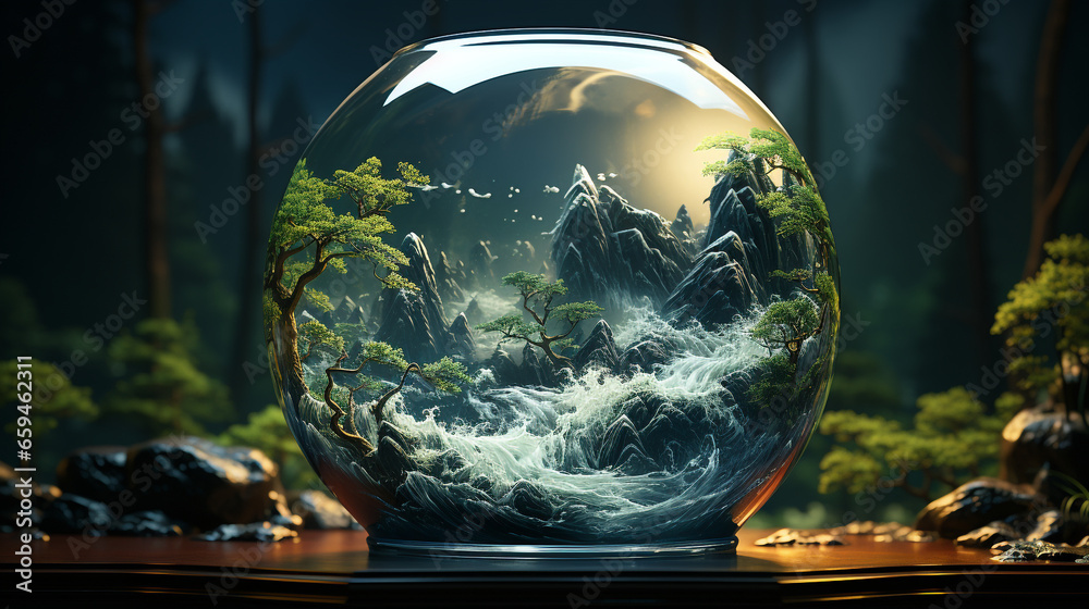 stormy seas and nature in glass. with details subtly incorporated into the glossy glass 3d generative ai stormy seas and nature in glass. with details subtly incorporated into the glossy glass 3d generative ai