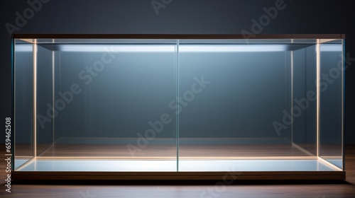 blank space glasses box display window showcase with copyspace studio light setup for your product display template backdrop modern luxury tage display in shiny glass material photo