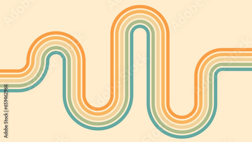 Abstract background of rainbow groovy Wavy Line design in 1970s Hippie Retro style. Vector pattern ready to use for cloth, textile, wrap and other.