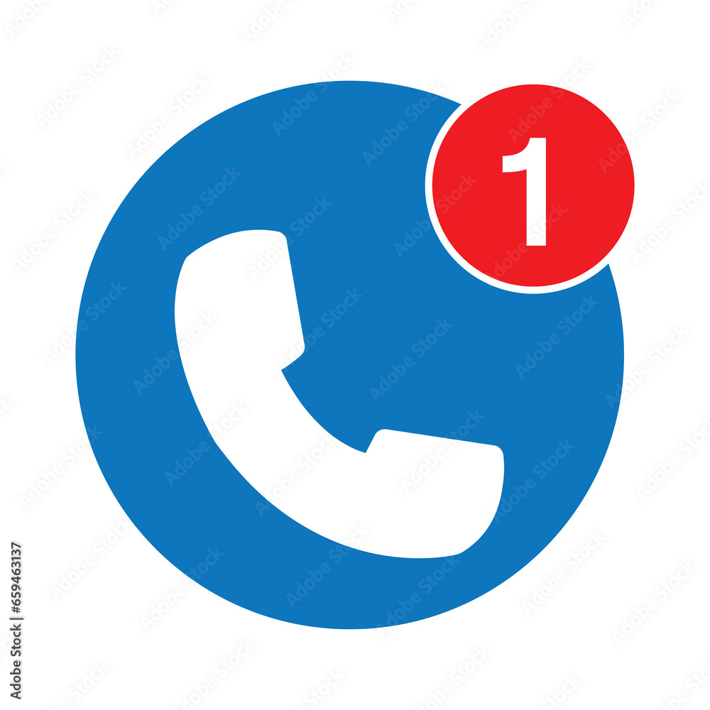 Phone icon, one missed call sign,vector blue color circle background illustration..eps Phone icon, one missed call sign,vector blue color circle background illustration..eps