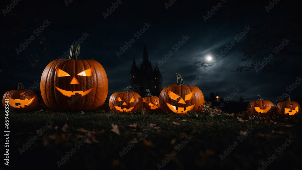 Halloween pumpkin lantern with black background. Generative Ai Halloween pumpkin lantern with black background. Generative Ai