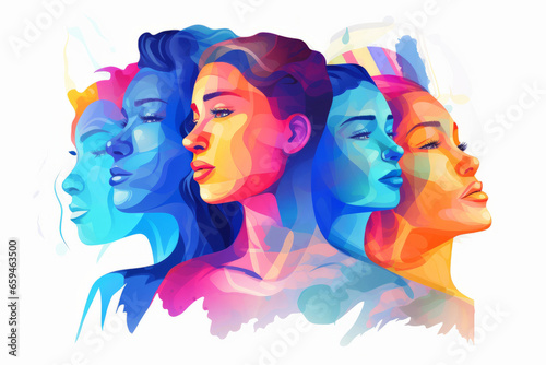 Abstract illustration of a group of five different women