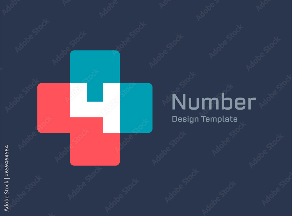 Fototapeta premium Number 4 cross plus medical logo icon design template elements