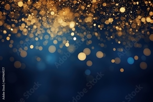 abstract background with Dark blue and gold particle  Christmas Golden light shine particles bokeh