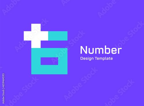 Fototapeta Naklejka Na Ścianę i Meble -  Number 6 cross plus medical logo icon design template elements