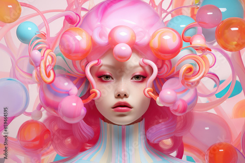 Vivid Reverie: Abstract 3D Render of Human Face in Lively Pink Hues