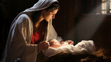 The Nativity of Jesus. Scene with the holy family. Christmas concept.