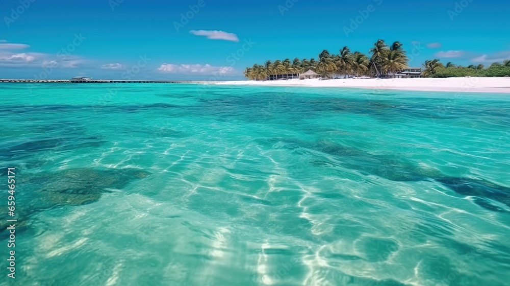 Fototapeta premium beach with white sand and beautiful palm trees