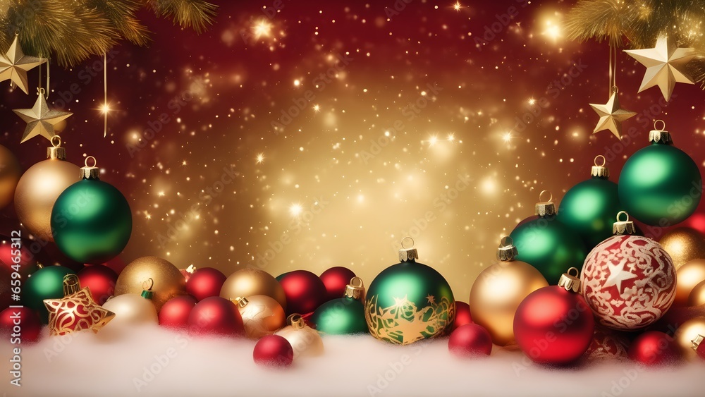Christmas and New Year background with beautiful decorations. Merry christmas and happy new year concept. Christmas baubles and Christmas balls. With copy space for your advertisement