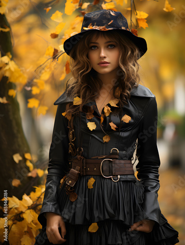 Beautiful girl in Autumn Park, a fashion model