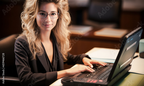 portrait of Court Reporter, who Use verbatim methods and equipment to capture, store, retrieve, and transcribe pretrial and trial proceedings or other information. Includes stenocaptioners photo