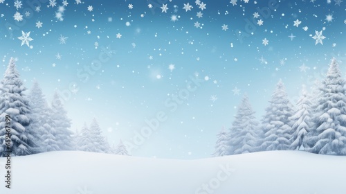 Abstract minimal winter Christmas background with Christmas tree, element and snowflakes, AI generated © Nattawat