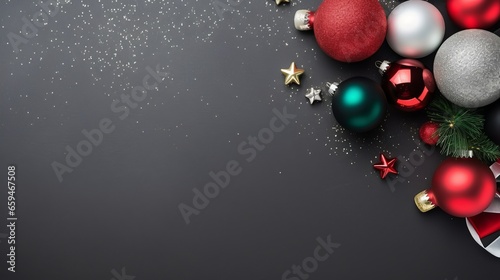 Luxury New Year's balls and toys on a dark background on Christmas Eve