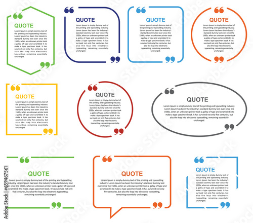 Quote box frame, big set. Texting quote boxes. Colored Blank template quote text info design boxes quotation bubble blog quotes symbols. Creative vector banner illustration