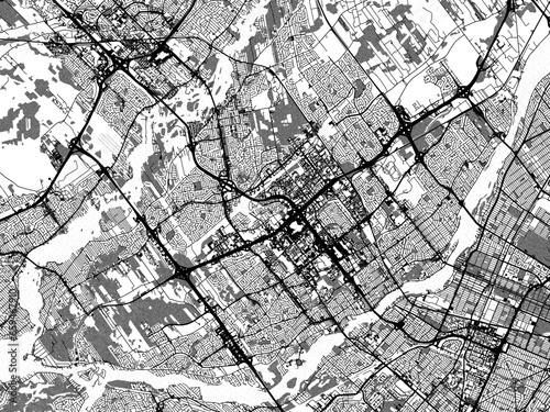 Greyscale vector city map of  Laval Quebec in Canada with with water, fields and parks, and roads on a white background. photo