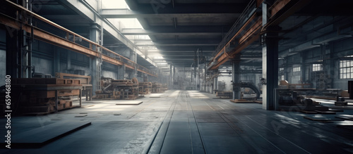 Interior of factory, factory shop, workshop, mechanical room. Modern industrial enterprise. Industrial building inside