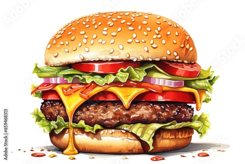 illustration of tasty cheeseburger on white. 