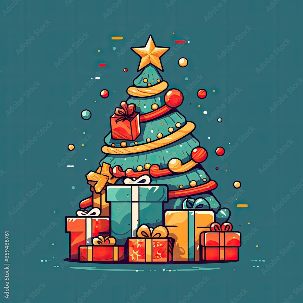 illustration of a decorated christmas tree with presents beneath. illustration of a decorated christmas tree with presents beneath.