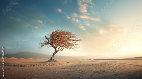 Dry land and tree Global warming and climate change concept