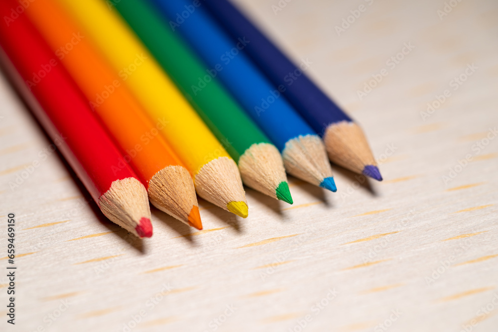 Close up of colorful crayons, LGBTQ(LGBTQ+) community flag colour, rainbow colours Close up of colorful crayons, LGBTQ(LGBTQ+) community flag colour, rainbow colours