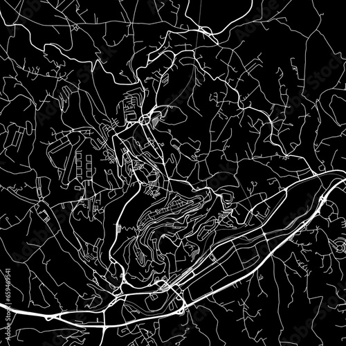 1:1 square aspect ratio vector road map of the city of  Potenza in Italy with white roads on a black background.