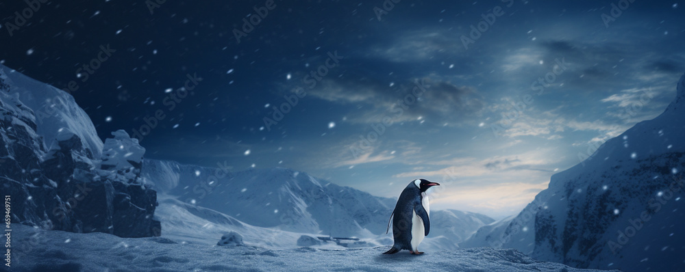 Fototapeta premium Penguin pondering life by the seaside.