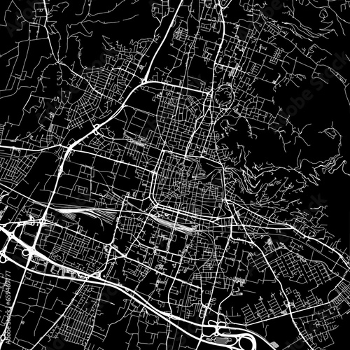 1:1 square aspect ratio vector road map of the city of Brescia in Italy with white roads on a black background.