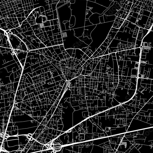 1:1 square aspect ratio vector road map of the city of  Monza in Italy with white roads on a black background.
