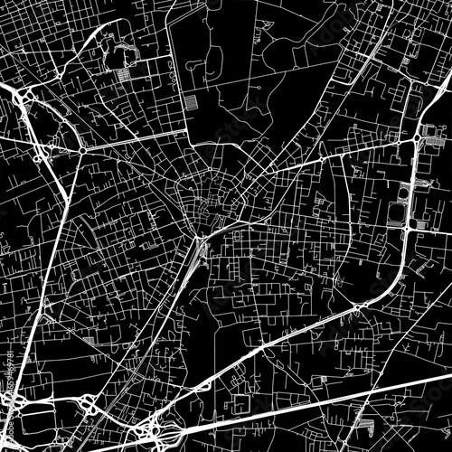 1:1 square aspect ratio vector road map of the city of  Monza in Italy with white roads on a black background. photo