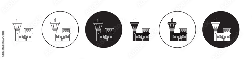 Flight Control tower symbol set. Airport air traffic controller icon for apps.