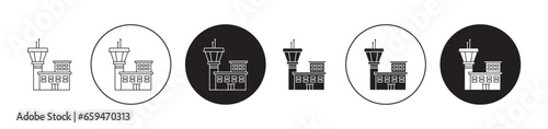 Flight Control tower symbol set. Airport air traffic controller icon for apps.