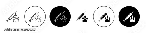 Animal injection vector icon set. Pet dog or cat vaccine sign for UI designs.