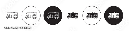 Caravan trailer Sign Set. Trip camp motorhome vector icon for UI designs. photo