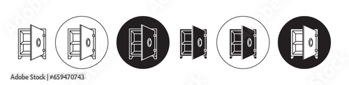 Open safe box Sign Set. Security safety vault vector icon for UI designs.