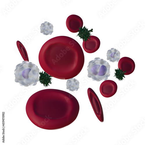 3D Blood Cells and Immune Response Scene | Red, White Cells and Pathogen Illustration