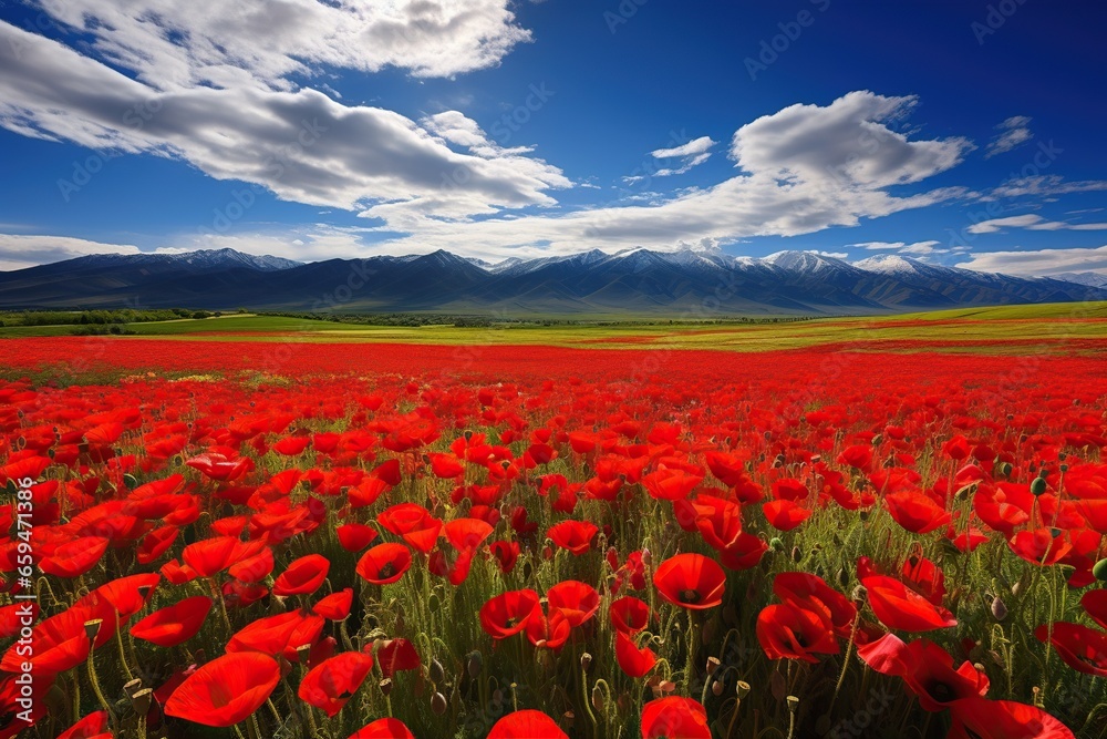 The poppy field and the beautiful clouds above it The poppy field and the beautiful clouds above it